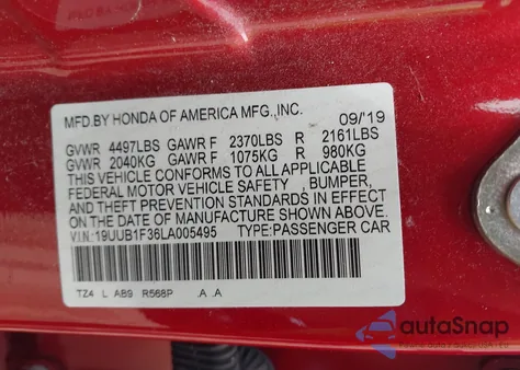 2020 Acura Tlx Standard из США, поврежденный, VIN 19UUB1F36LA005495